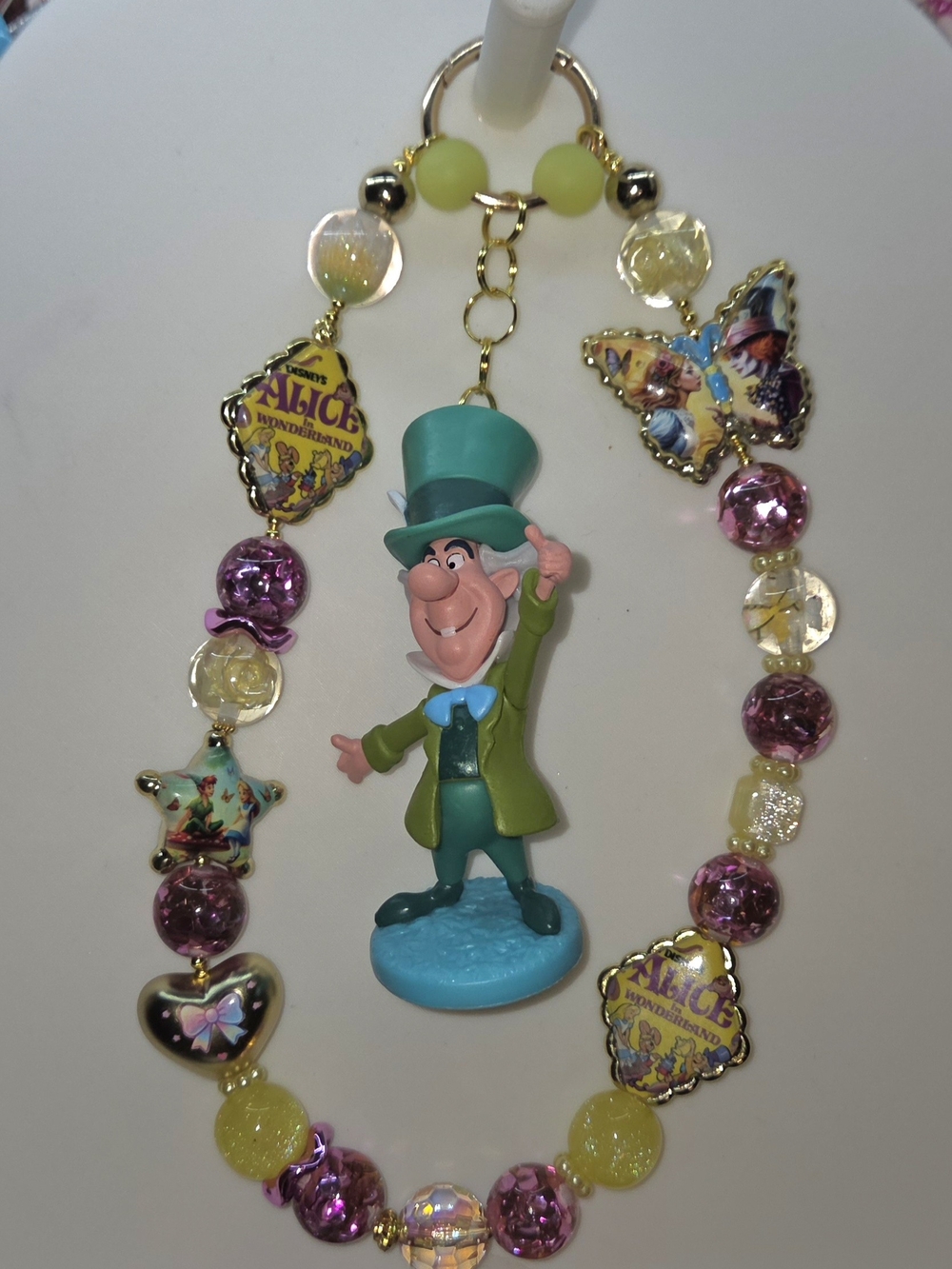 Alice in Wonderland Mad Hatter Bag /phone Chain Pink & Yellow